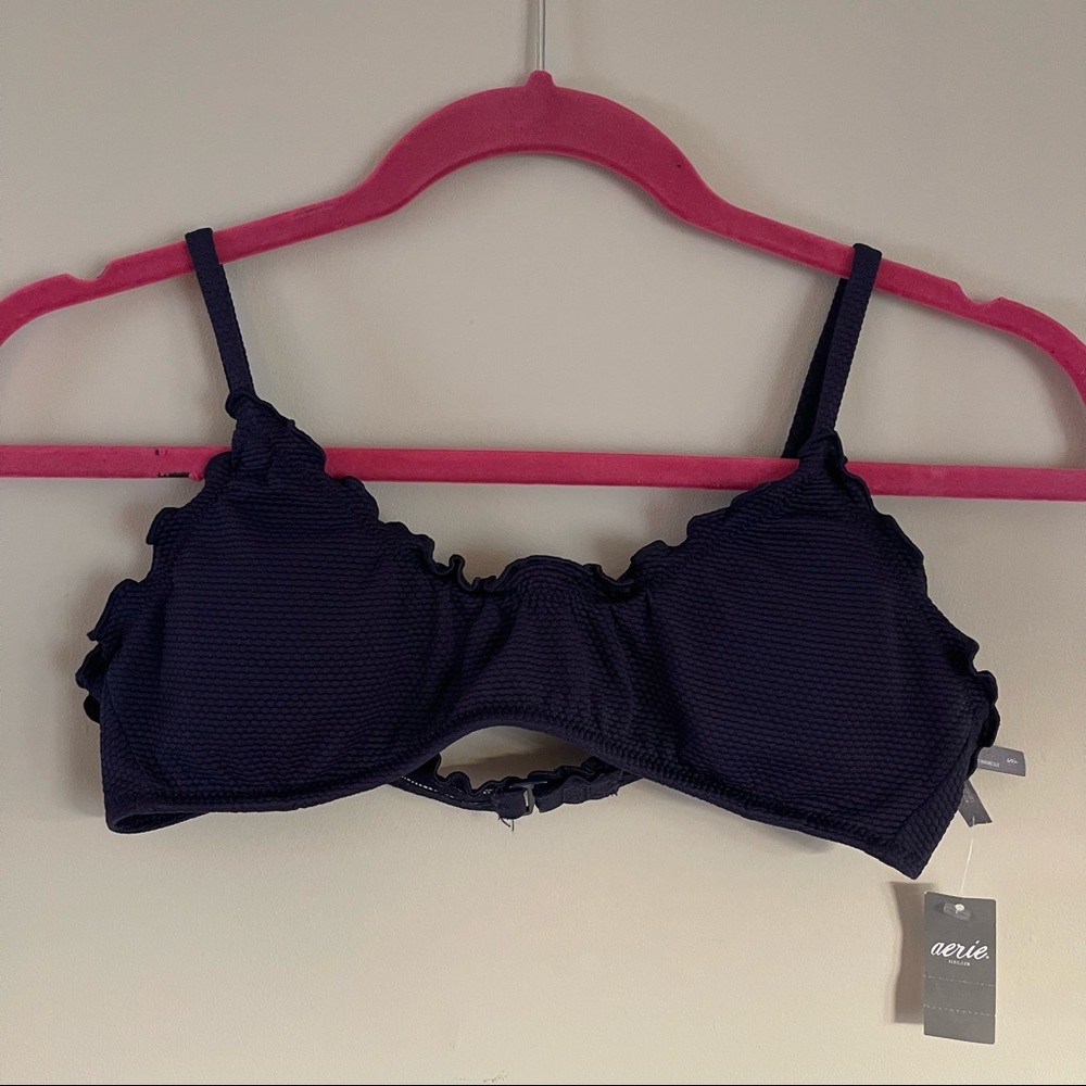 Navy ruffled bikini top